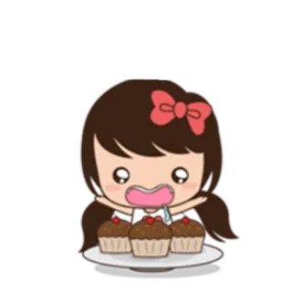 🎂 การ์ตูน, คัพเค้ก, คาวาอิ, ผู้หญิง, อาหาร, น่ารัก telegram sticker