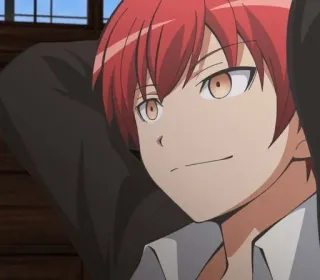 🌪 Karma Akabane Assassination Classroom anime, red hair, character, school uniform telegram sticker