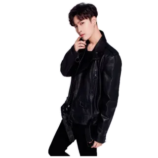 🤔 uomo, giacca nera, giubbotto di pelle, persona, moda, stile telegram sticker
