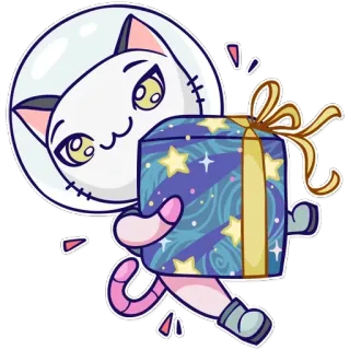 🎁 cat, astronaut, gift, stars, present, cute, cartoon telegram sticker