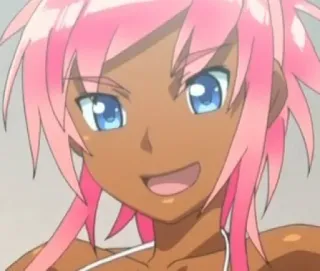 😀 anime, ragazza, capelli rosa, pelle scura, occhi blu, allegra telegram sticker