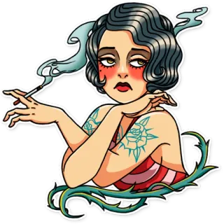 🙁 woman, cigarette, tattoo, smoke whatsapp sticker