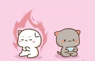 😑 gatto, arrabbiato, fiamme, carino, Peachcat, Goma telegram sticker