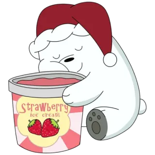 🍓 Ice Bear We Bare Bears Strawberry ice cream bear, ice cream, strawberry, cartoon, cute, sleeping, santa hat telegram sticker