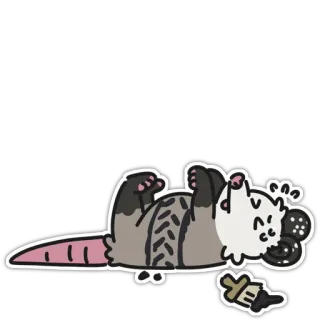 💀 опоссум, милый, мультяшный, животное, спящий, художник, кисть whatsapp sticker