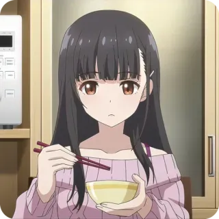 🥢 动漫, 女孩, 吃, 面条, 筷子 telegram sticker