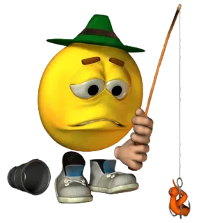 😞 Emoji, Pesca, Sombrero, Triste, Dibujos animados, Gusano, Botas whatsapp sticker