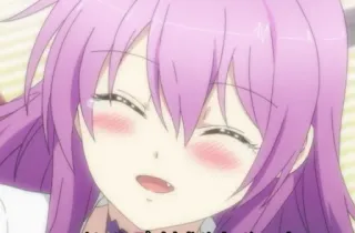 😲 animé, fille, cheveux violets, sourire, joyeux telegram sticker