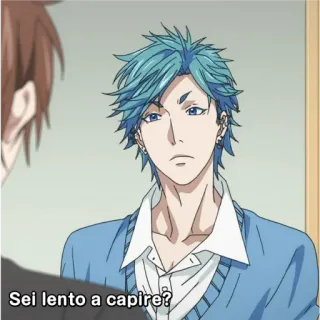 👿 Sei lento a capire? anime, desenho animado, cabelo azul, homem, conversa telegram sticker