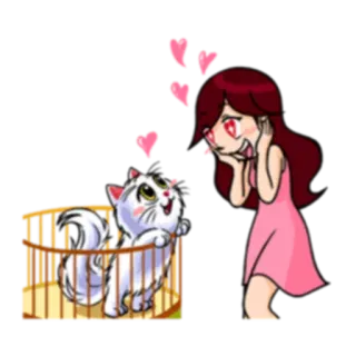 😍 cartoon, cat, girl, love, hearts, pet, cute telegram sticker