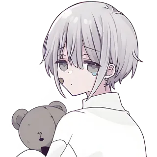 😢 anime, boy, sad, cute, illustration, teddy bear, cartoon telegram sticker