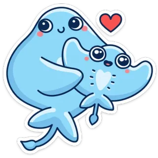 ❤️ razza, trigone, cartone animato, carino, animale, oceano, mare, cuore whatsapp sticker