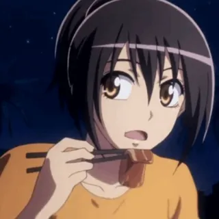 🍂 Anime, Wanita, Makan, Daging, Sumpit, Gadis telegram sticker