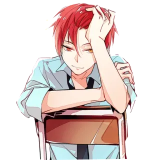 😏 anime, red hair, sitting, character, illustration telegram sticker