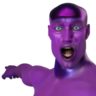 👽 humanoïde violet, pointant, rendu 3D, alien, surpris, choqué telegram sticker