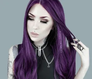 🔮 ANGELICA_K1224 wanita, gothic, rambut ungu, makeup, tato whatsapp sticker
