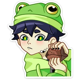 🙄 动漫男孩, 青蛙帽子, 卡通, 插画, 数字艺术 whatsapp sticker