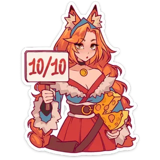 🦊 10/10 Anime, Fofo, Personagem, Raposa, Garota, Queijo, Desenho animado whatsapp sticker