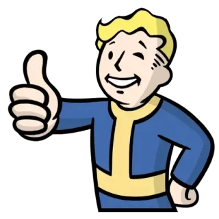 👍 Vault Boy Fallout Videospiel, Daumen hoch, Cartoon, Maskottchen telegram sticker