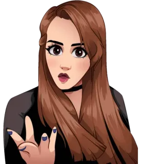 😲 dibujo animado, mujer, persona, pelo castaño, arte digital, pegatina telegram sticker