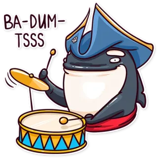 😐 BA-DUM-TSSS orca, pirate, drum, cartoon, animal, pun telegram sticker
