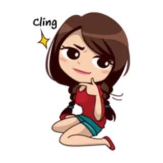 👍 Dessin animé, Fille, Pensive, Réfléchissant whatsapp sticker