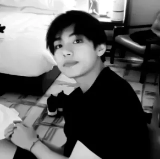 🍼 Kim Taehyung person, celebrity, male, kpop, singer, black and white telegram sticker