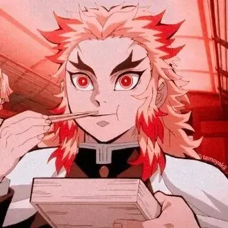 ☄ Kyojuro Rengoku Demon Slayer 动漫, 鬼灭之刃, 炼狱, 吃, 火焰, 红色, 角色 telegram sticker