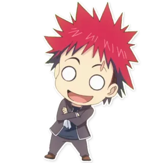 🤪 Soma Yukihira Food Wars!: Shokugeki no Soma anime, character, food, cooking, chibi, red hair telegram sticker