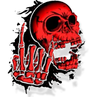 🤘 หัวกะโหลก, นิ้วกลาง, โครงกระดูก, หยาบคาย, โกรธ, สีแดง telegram sticker