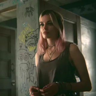 🌸 Maeve Wiley Sex Education Maeve Wiley, Sex Education, Emma Mackey, retrato, pelo rosa telegram sticker