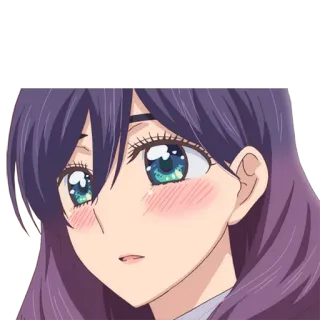 😦 anime girl, blush, cute, cartoon, purple hair, anime whatsapp sticker