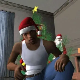 🌲 CJ Grand Theft Auto Рождество, Grand Theft Auto, CJ, Шапка Санты, Видеоигра, Персонаж whatsapp sticker