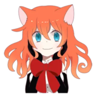 🙂 애니메이션 소녀, 고양이 귀, 빨간 리본, 귀여운, 만화, 치비 telegram sticker