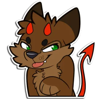 😈 furry, demon, devil, cartoon, smirk, horns, tail, brown fur, cute, anthropomorphic telegram sticker