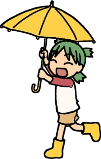 😄 criança, guarda-chuva, chuva, desenho animado, amarelo, feliz telegram sticker