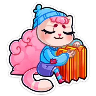 ☺️ gato, lindo, invierno, sombrero azul, dibujos animados, animal, pegatina, feliz telegram sticker