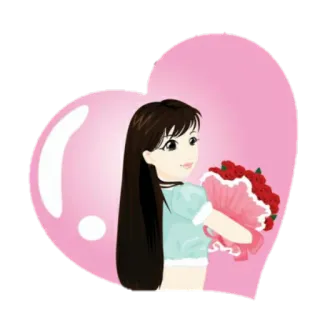 💞 мультфильм, девушка, сердце, цветы, любовь, иллюстрация, наклейка telegram sticker