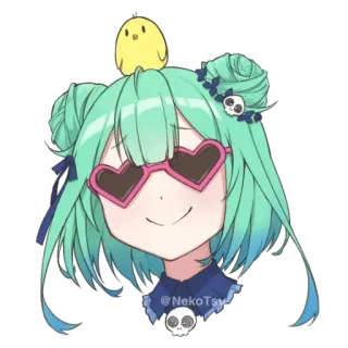 😎 @NekoTsu Anime, Personagem, Fofo, Óculos de coração, Kawaii telegram sticker