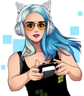 🎮 gamer, chica, auriculares, orejas de gato, mando, gaming telegram sticker