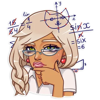 🤔 lim wanita, matematika, persamaan, kacamata, kartun, berpikir telegram sticker