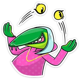👀 lagarto, desenho animado, animação, olhos, verde, rosa, animal, personagem telegram sticker