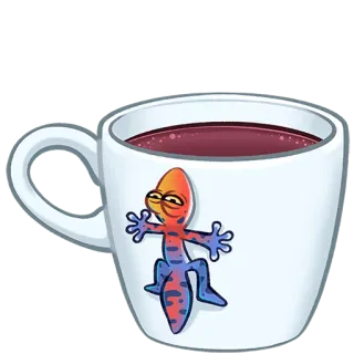 ☕️ Gecko, Tasse, Becher, Kaffee, Eidechse, Tier, Cartoon telegram sticker
