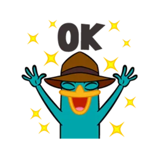👌 Perry the Platypus Phineas and Ferb OK cartone animato, ornitorinco, agente, cappello, stelle telegram sticker