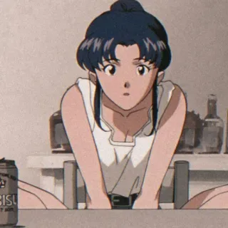 🦋 Misato Katsuragi Neon Genesis Evangelion anime, character, drinking, animation telegram sticker
