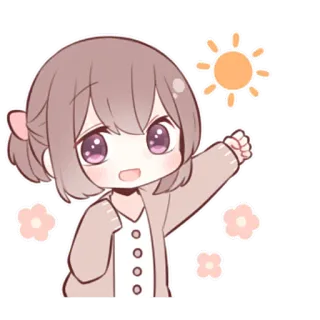 ☀ anime girl, chibi, cute, sun, flowers, kawaii telegram sticker