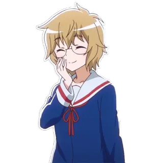 😋 animé, dessin animé, souriant, lunettes, cheveux blonds, uniforme marin, uniforme scolaire telegram sticker