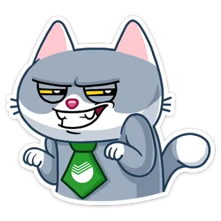 😈 kot, uśmieszek, zielony krawat, zwierzę, kreskówka telegram sticker