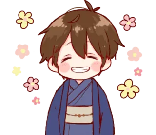 🥰 Dessin animé, Anime, Sourire, Fleurs, Joyeux, Garçon whatsapp sticker