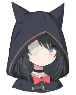 ⬛️ Anime, Orejas de gato, Vendaje, Lindo, Pelo oscuro, Dibujos animados, Ilustración telegram sticker